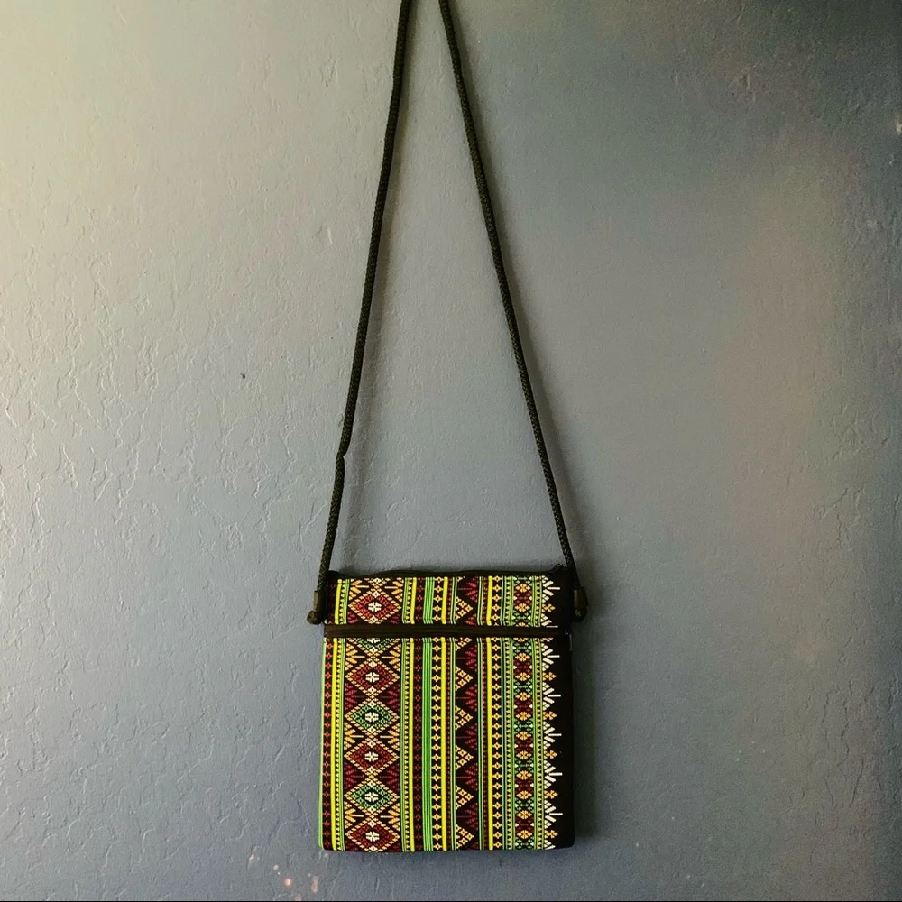 Crossbody bag with colorful vibrant ethnic print